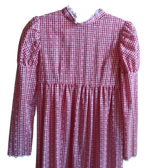 1OF1 XS True Vintage Dress Gingham Prairie Farm Lace Maxi Handmade 1970's Hippy - Picture 2 of 7